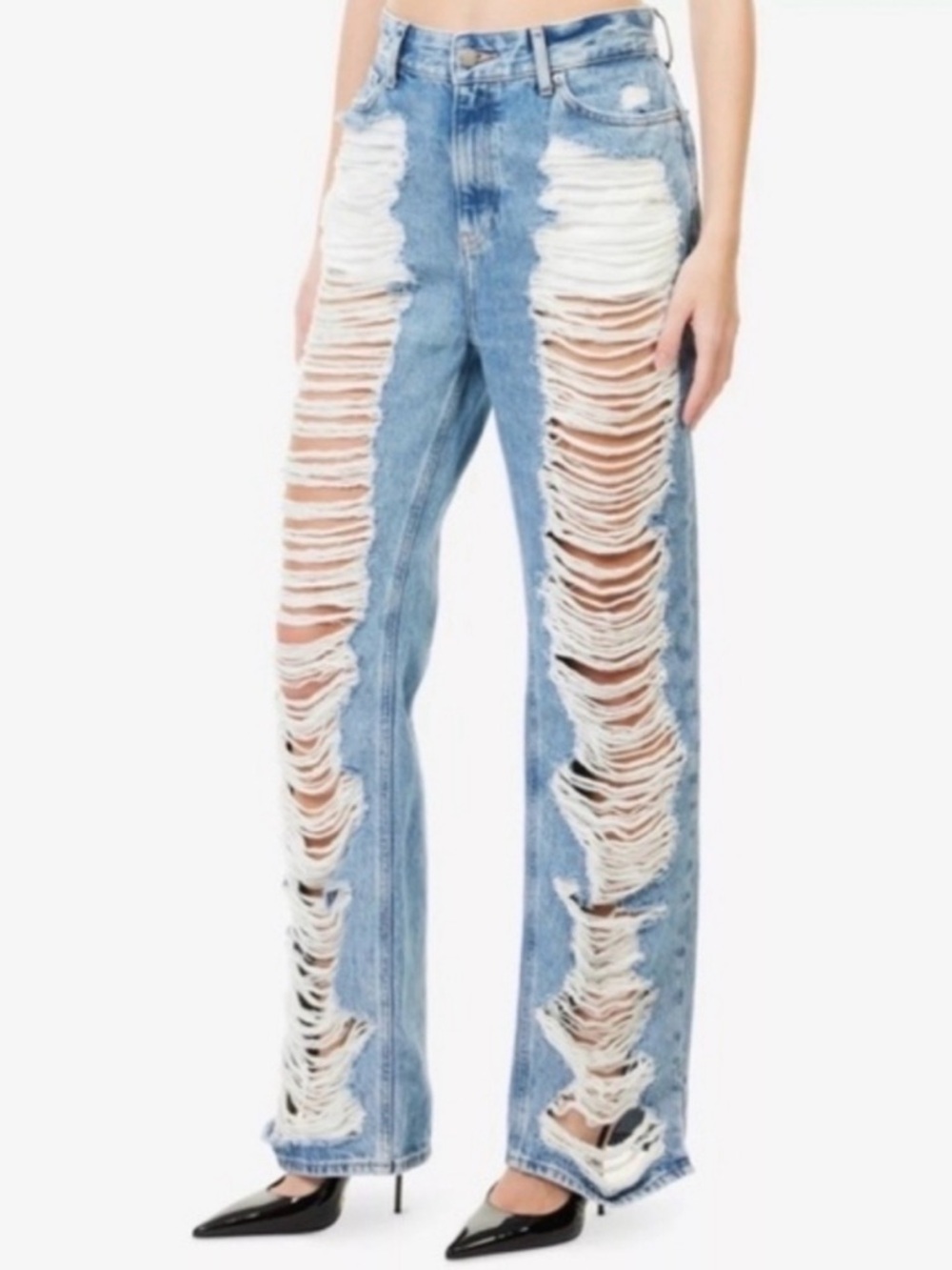 Good American KHLOE Distressed Super High Rise Straight Jeans NWOT